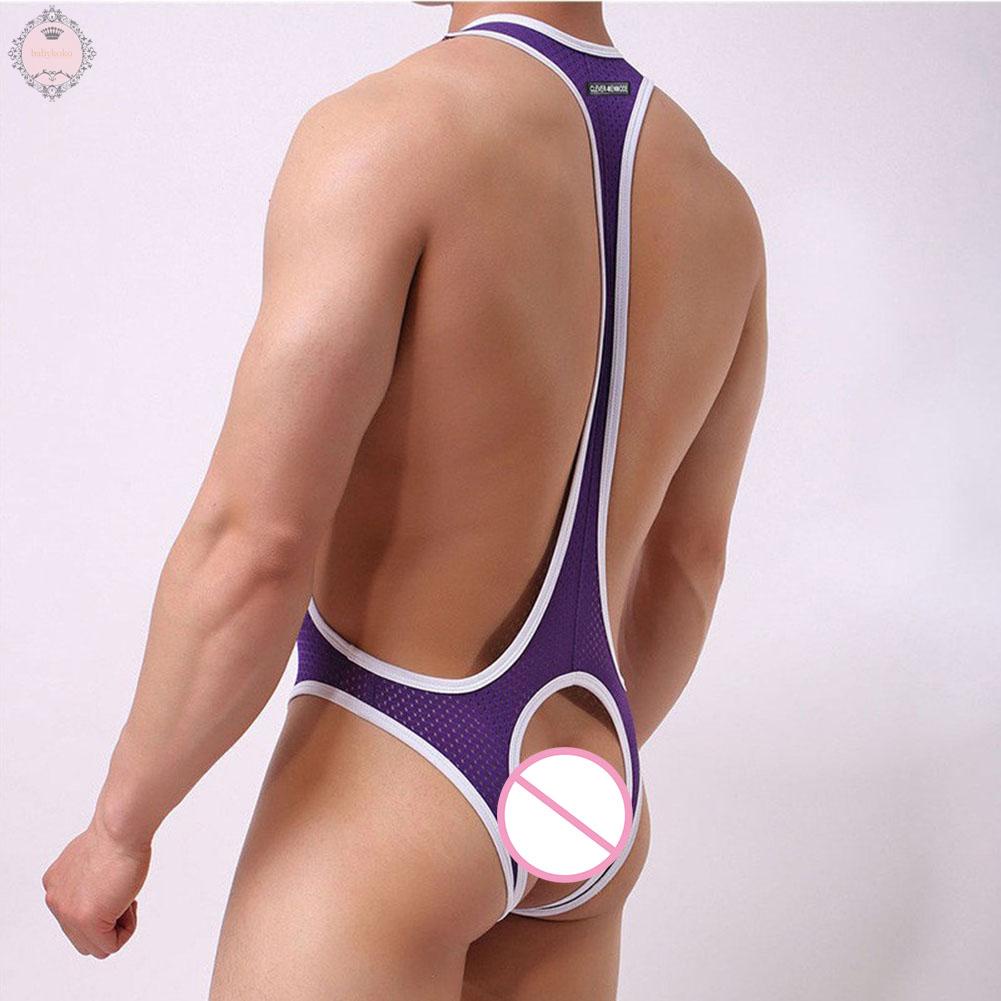 Men\'s Underwear Regular Rompers Sexy Singlet Solid Color Wrestling ️Mesh