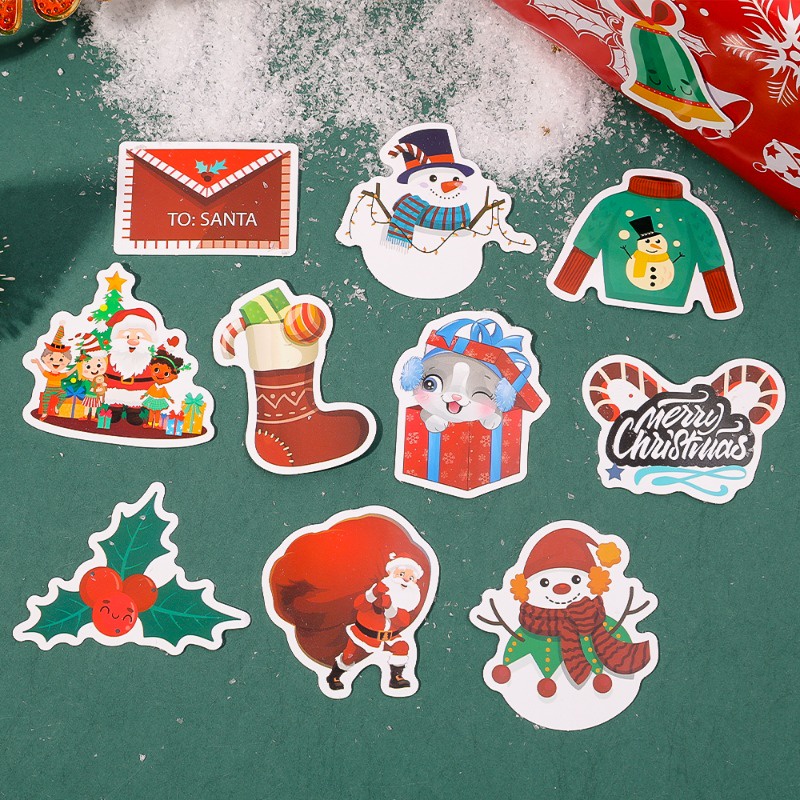 Set 50 Sticker Dán Trang Trí Giáng Sinh Hình Ông Già Noel Hoạt Hình Dễ Thương