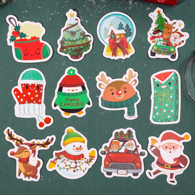 Set 50 Sticker Dán Trang Trí Giáng Sinh Hình Ông Già Noel Hoạt Hình Dễ Thương