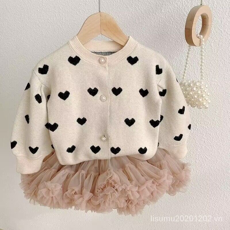 Áo Khoác cardigan Dệt Kim Tay Phồng Phong Cách Hàn Quốc Thời Trang Xuân Thu Mới Cho Bé Gái