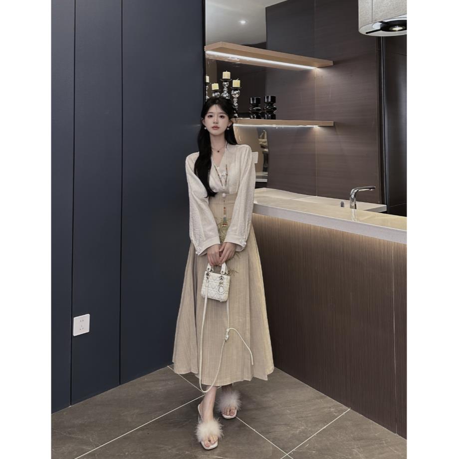 Haoge Bộ Áo + Chân Váy Hán Phục Đính Ngọc Trai Phong Cách Trung Hoa Thời Trang Mùa Hè x3tz#23916