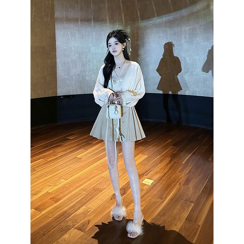 Haoge Bộ Áo + Chân Váy Hán Phục Đính Ngọc Trai Phong Cách Trung Hoa Thời Trang Mùa Hè x3tz#23916