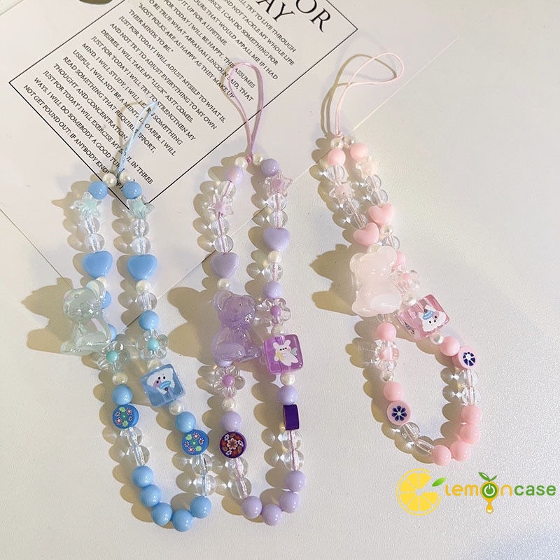 Thời Trang Dây Đeo Điện Thoại Dạng Chuỗi Hạt Thắt Nơ Trái Tim Phong Cách Hoạt Hình kpop
