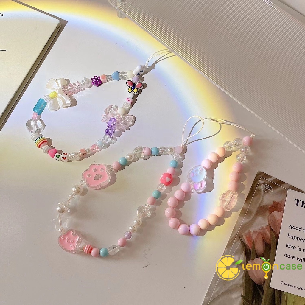Thời Trang Dây Đeo Điện Thoại Dạng Chuỗi Hạt Thắt Nơ Trái Tim Phong Cách Hoạt Hình kpop