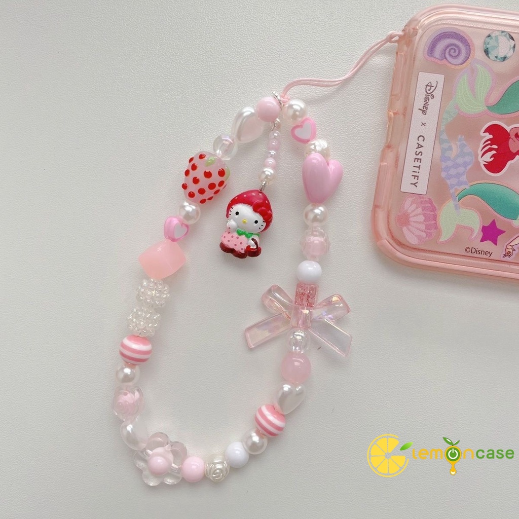 Thời Trang Dây Đeo Điện Thoại Dạng Chuỗi Hạt Thắt Nơ Trái Tim Phong Cách Hoạt Hình kpop