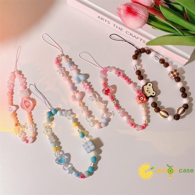 Thời Trang Dây Đeo Điện Thoại Dạng Chuỗi Hạt Thắt Nơ Trái Tim Phong Cách Hoạt Hình kpop