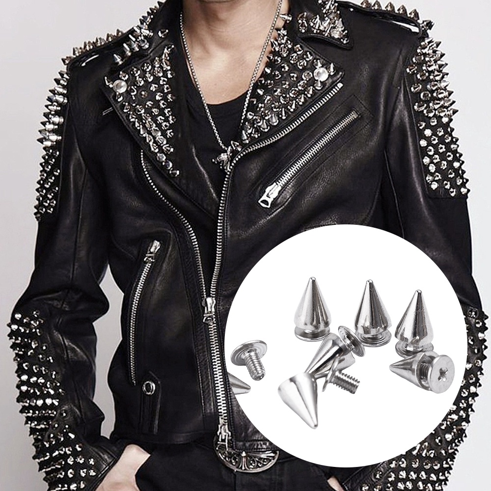 Bộ 10 Đinh Tán Kim Loại / Bạc Hình Nón Dùng Trang Trí Quần Áo / Giày Da / Giày Đinh Tán diy punk