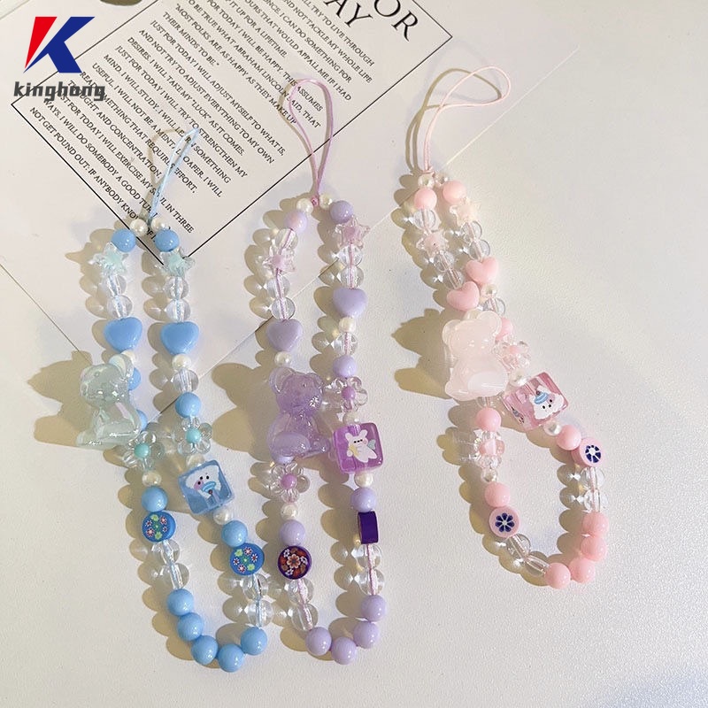 Thời Trang Dây Đeo Điện Thoại Dạng Chuỗi Hạt Thắt Nơ Trái Tim Phong Cách Hoạt Hình kpop