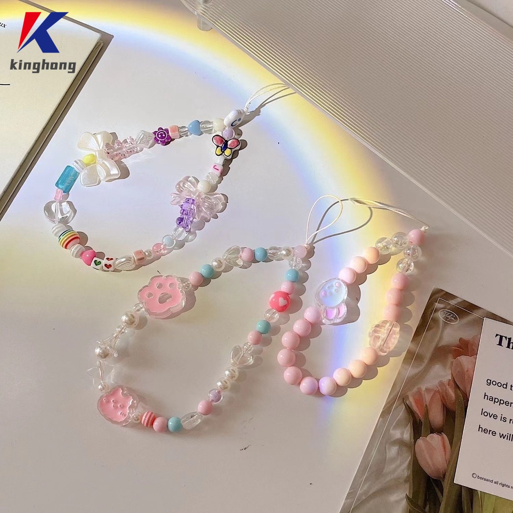 Thời Trang Dây Đeo Điện Thoại Dạng Chuỗi Hạt Thắt Nơ Trái Tim Phong Cách Hoạt Hình kpop