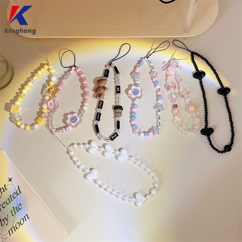 Thời Trang Dây Đeo Điện Thoại Dạng Chuỗi Hạt Thắt Nơ Trái Tim Phong Cách Hoạt Hình kpop
