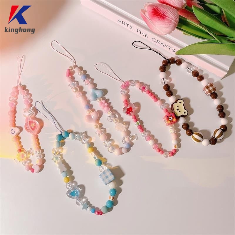 Thời Trang Dây Đeo Điện Thoại Dạng Chuỗi Hạt Thắt Nơ Trái Tim Phong Cách Hoạt Hình kpop
