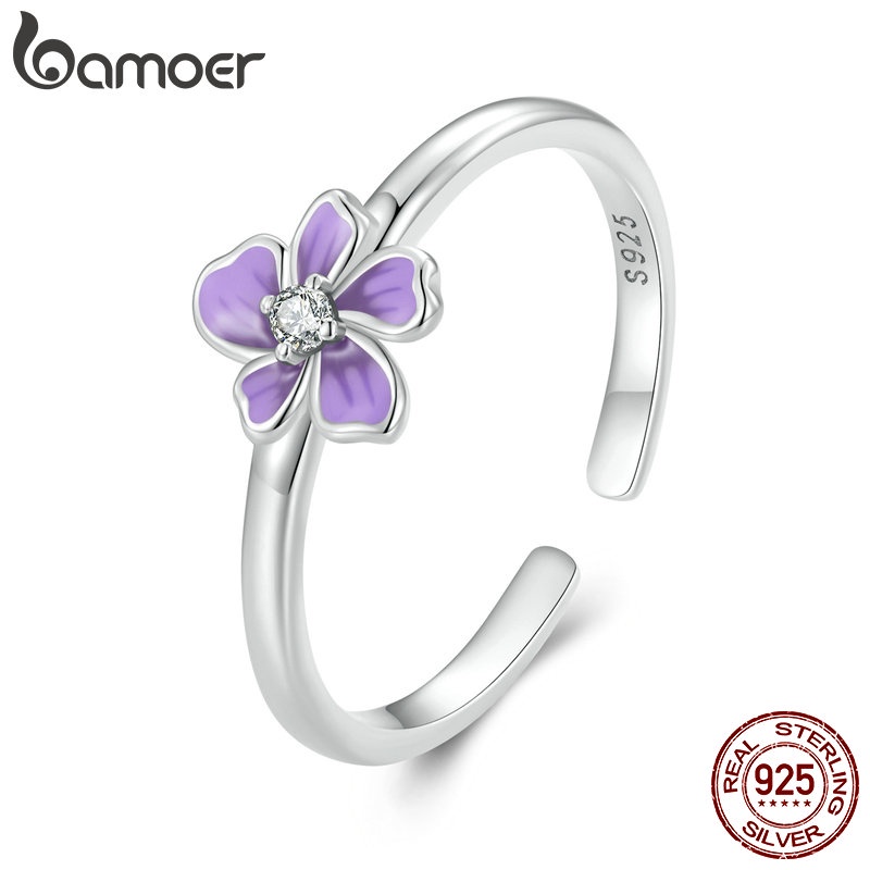 Bamoer Nhẫn Bạc 925 Hình Hoa Tím Xinh Xắn