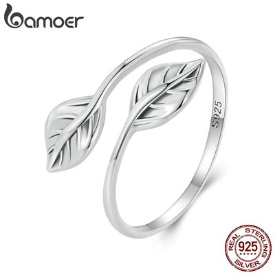 Bamoer Nhẫn Bạc 925 Hình Chiếc Lá Thời Trang Cho Nữ