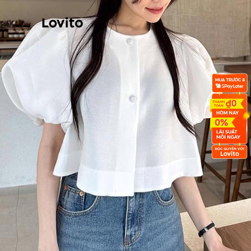 Áo kiểu Lovito tay phồng màu trơn thanh lịch cho nữ LNE17222 (màu trắng)