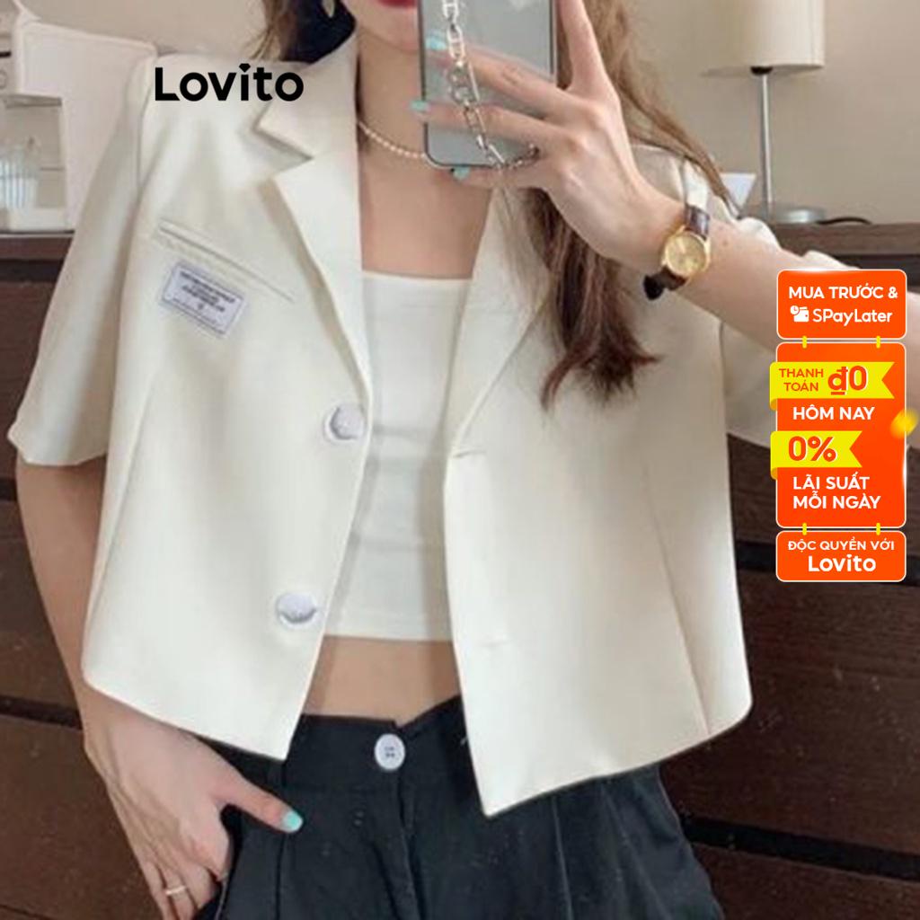 Áo blazer croptop Lovito màu trơn thường ngày cho nữ LNE16077 (màu trắng)