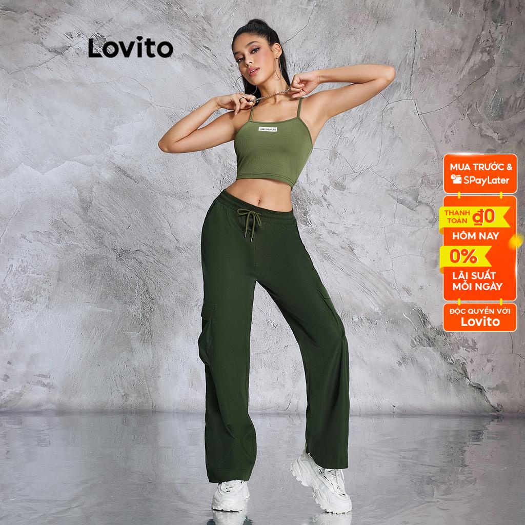 Set đồ Lovito với quần màu trơn có túi đính nơ thời trang cho nữ LBE02051 (Xanh lá đậm)
