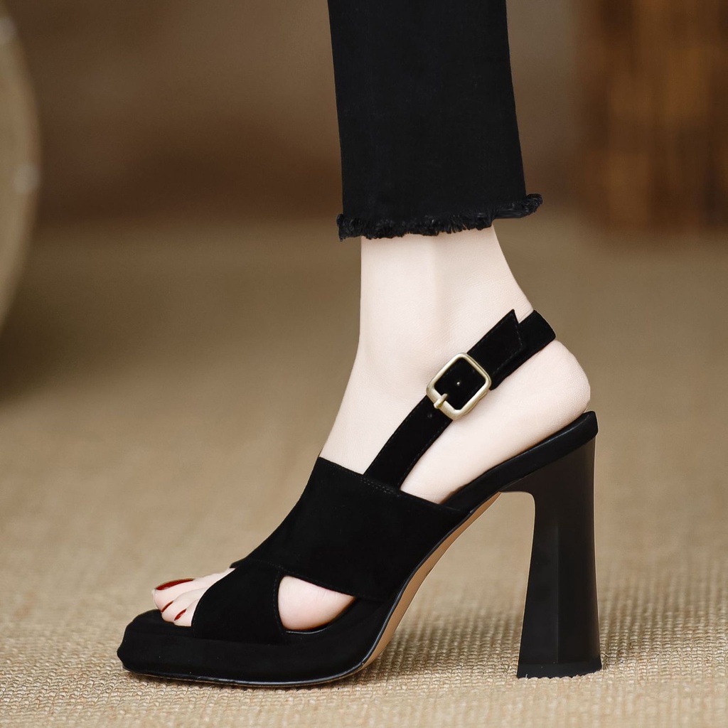 Giày Cao Gót Nữ Mũi Tròn Quai Chéo Thời Trang 02717