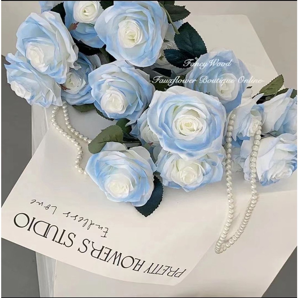 Cành Hoa Hồng Nhân Tạo Màu Xanh Dương Lạnh Nhiều Màu Trang Trí Nhà Cửa / Tiệc Cưới / Giáng Sinh diy