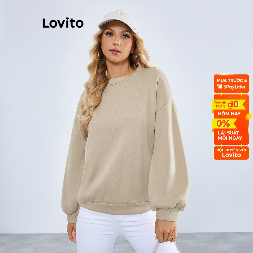 Áo nỉ LOVITO ngoại cỡ cơ bản màu trơn thường ngày cho nữ LBE01111 (Màu kaki)
