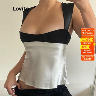 Áo ba lỗ satin lovito không tay màu khối trơn cơ bản cho nữ lne02119