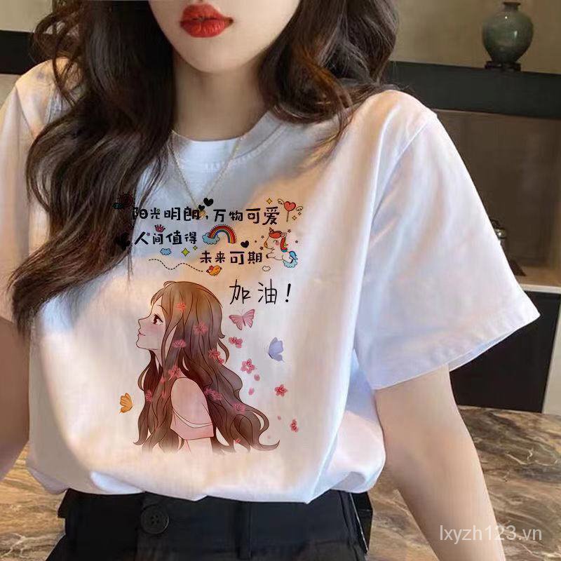 Áo Thun Ngắn Tay Dáng Rộng In Chữ Đơn Giản Theo Phong Cách Hàn Quốc Dành Cho Nữ