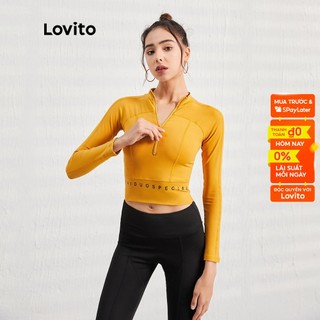 Áo khoác thể thao Lovito Cổ đứng có dây kéo trơn L07050 (Vàng)