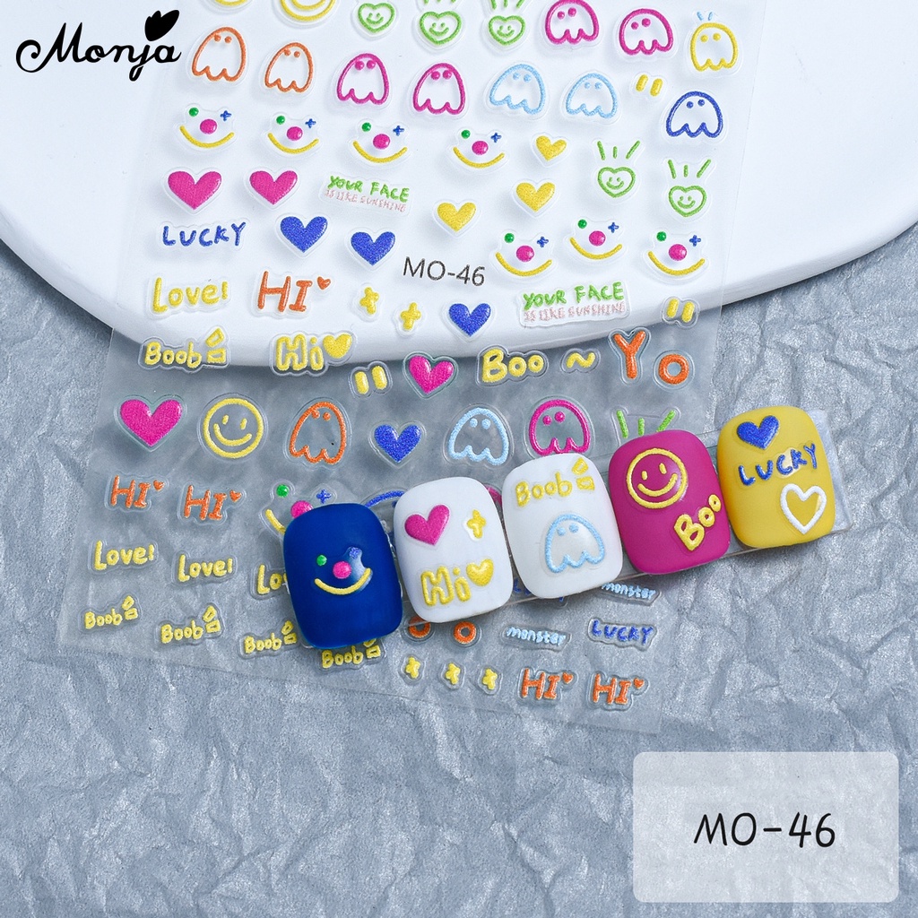 Monja Miếng Dán Trang Trí Móng Tay Họa Tiết Trái Tim Dập Nổi 5d Nhiều Màu Dễ Thương diy