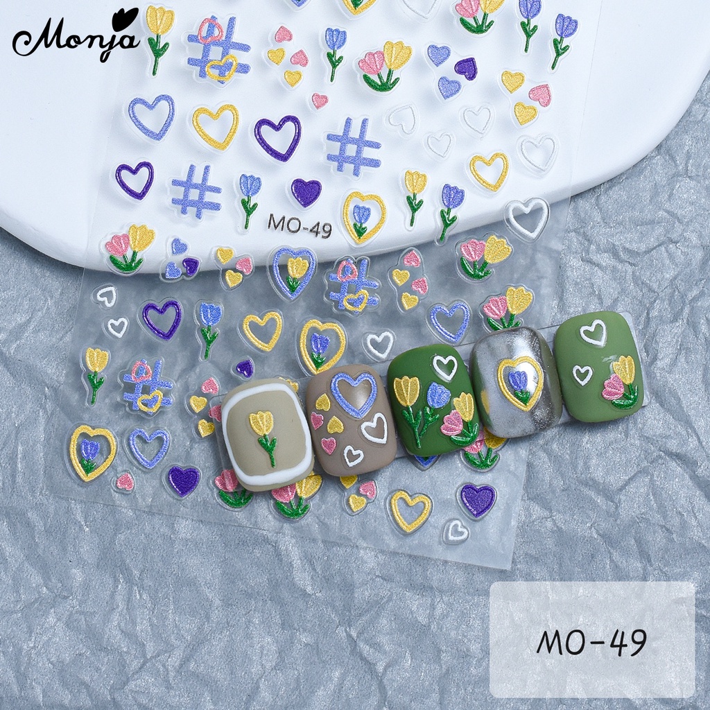 Monja Miếng Dán Trang Trí Móng Tay Họa Tiết Trái Tim Dập Nổi 5d Nhiều Màu Dễ Thương diy
