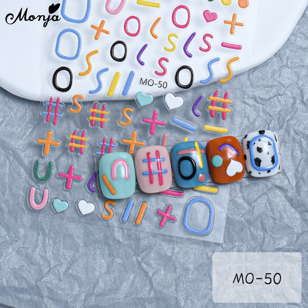 Monja Miếng Dán Trang Trí Móng Tay Họa Tiết Trái Tim Dập Nổi 5d Nhiều Màu Dễ Thương diy