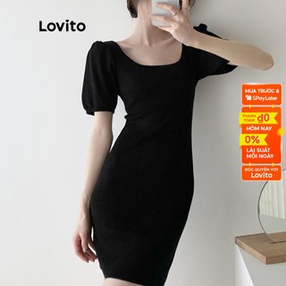 Đầm mini Lovito tay ngắn xếp li màu trơn thanh lịch cho nữ LNE15126 (màu xanh lá/đen)