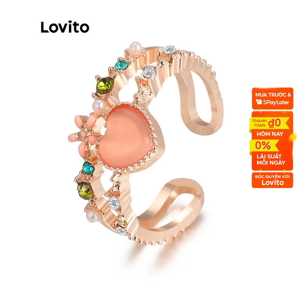 Nhẫn Lovito có thể xếp chồng đính đá tượng trưng tháng sinh hình trái tim vintage thường ngày cho nữ LNA14059 (Hồng)