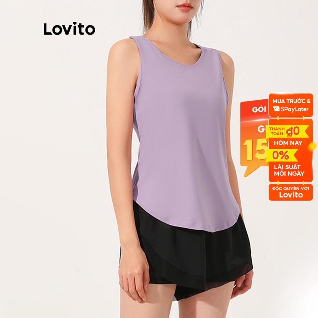 Áo thun LOVITO cắt xẻ hở lưng màu trơn phong cách thể thao cho nữ LNA13053 (tím/ xanh lá/ đen)