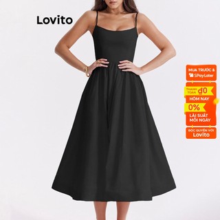 Đầm hai dây Lovito màu trơn thanh lịch cho nữ LNE16033 (màu đen)