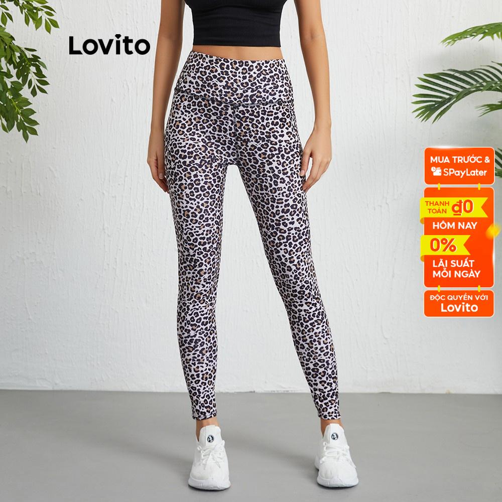 Quần legging Lovito lưng cao họa tiết da báo phong cách thể thao L09016 (màu vàng)