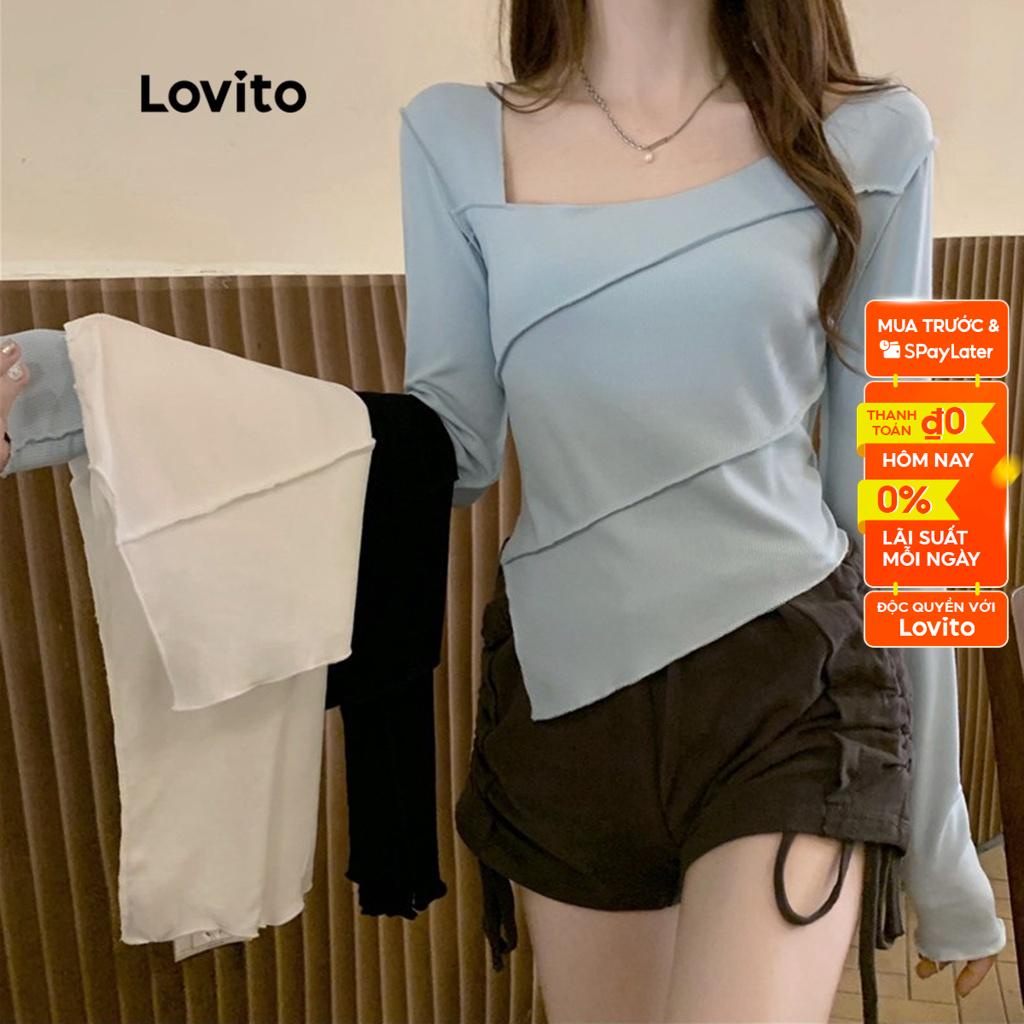Áo thun LOVITO ghép nối cắt xẻ bất đối xứng màu trơn thường ngày dành cho nữ LNS03LD032 (màu trắng/ màu xanh dương/ màu đen)