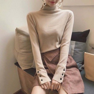Áo thun nữ tay dài cổ lọ ôm dáng thời trang