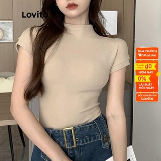 Áo thun lovito dáng ôm tay ngắn cổ tròn màu trơn cơ bản cho nữ lne02178