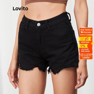 Quần short denim Lovito L07065 lưng cao màu đen