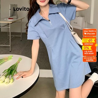 Đầm Lovito ngắn tay trơn có khóa kéo cho nữ LNE12027 (màu xanh dương)
