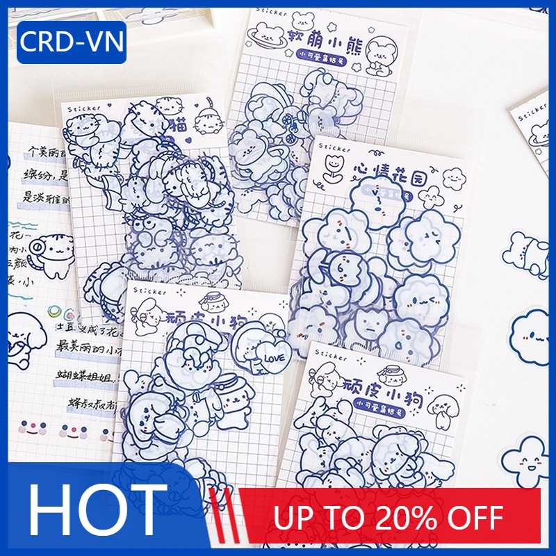 Bộ 40 miếng hình dán PET chống thấm nước họa tiết hoạt hình đơn giản trang trí sổ tay đẹp mắt DIY