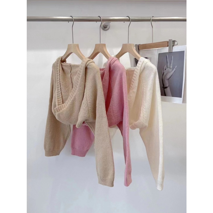 Korean fashion solid color short temperament all-match hooded long-sleeved knitwear early Autumn Sweater shawl Cape Women's fashionable MC suit RHO3 | BigBuy360 - bigbuy360.vn