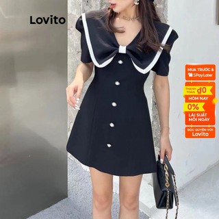 Đầm Lovito tay ngắn phối nơ xinh xắn cho nữ LNE12037 (màu đen)