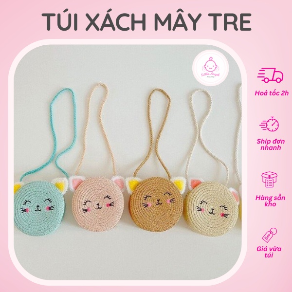 TÚI XÁCH MINI MÂY TRE ĐAN HÌNH MÈO CHO BÉ