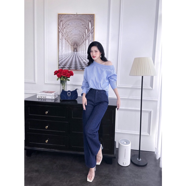 ÁO THÔ COTTON KẺ XANH DƯƠNG CÁCH ĐIỆU TRỄ VAI