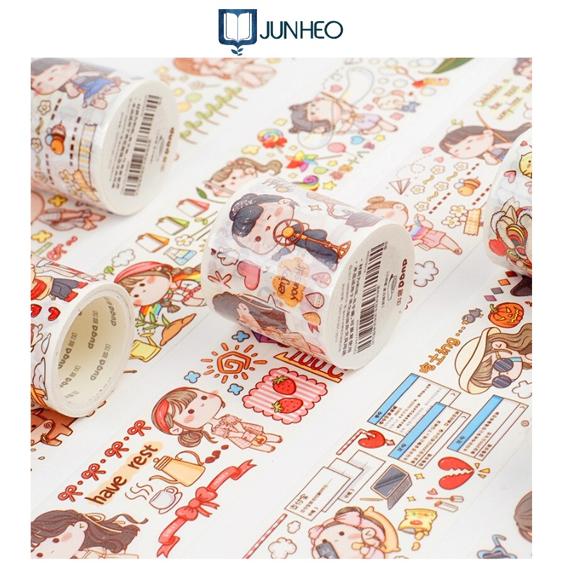 Băng keo Washi tape hãng Duga trang trí họa tiết bé gái dễ thương cuộn 5m