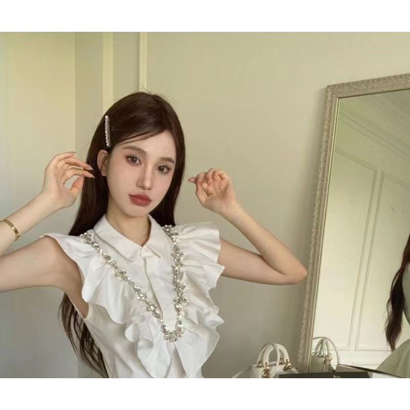 Đầm Dáng Chữ a Màu Trắng Phối Tay Bèo Thời Trang Mùa Hè Xinh Xắn Cho Nữ
