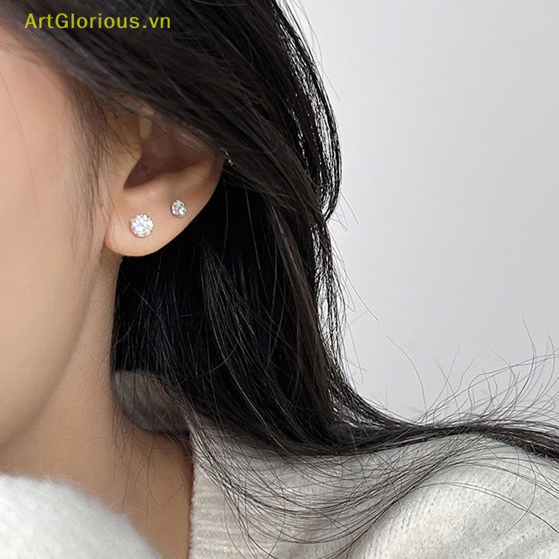 1 Đôi Bông Tai 3 / 4 / 5mm Bằng Thép Không Gỉ Đính Đá zircon Dành Cho Nữ vn