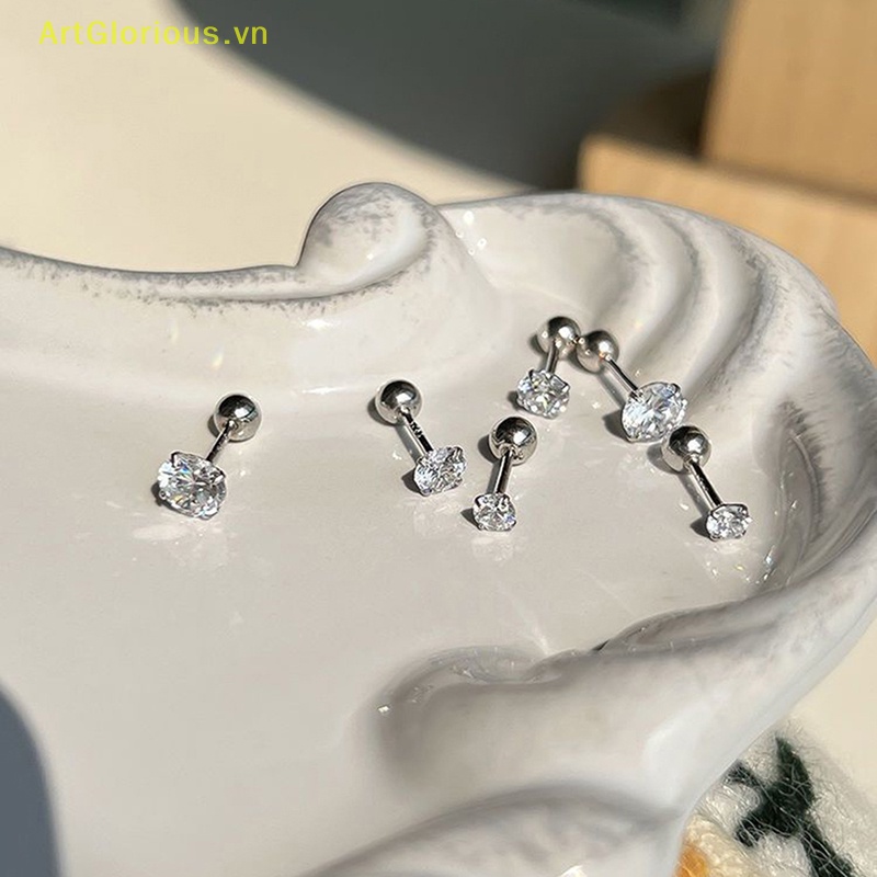 1 Đôi Bông Tai 3 / 4 / 5mm Bằng Thép Không Gỉ Đính Đá zircon Dành Cho Nữ vn