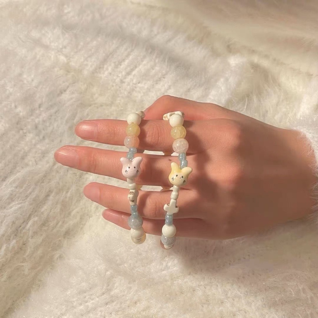 Vòng Tay Chuỗi Hạt Gốm Nhiều Màu Đính Hình Thỏ / Lá / Thánh Giá / Ngôi Sao Phong