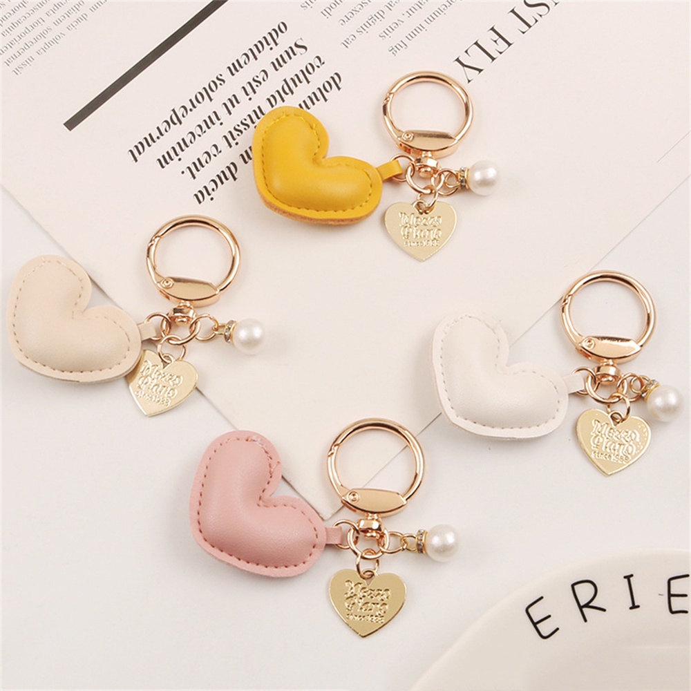Móc Khóa Da pu Hình Trái Tim Đính Ngọc Trai Thời Trang Cho Nữ charms
